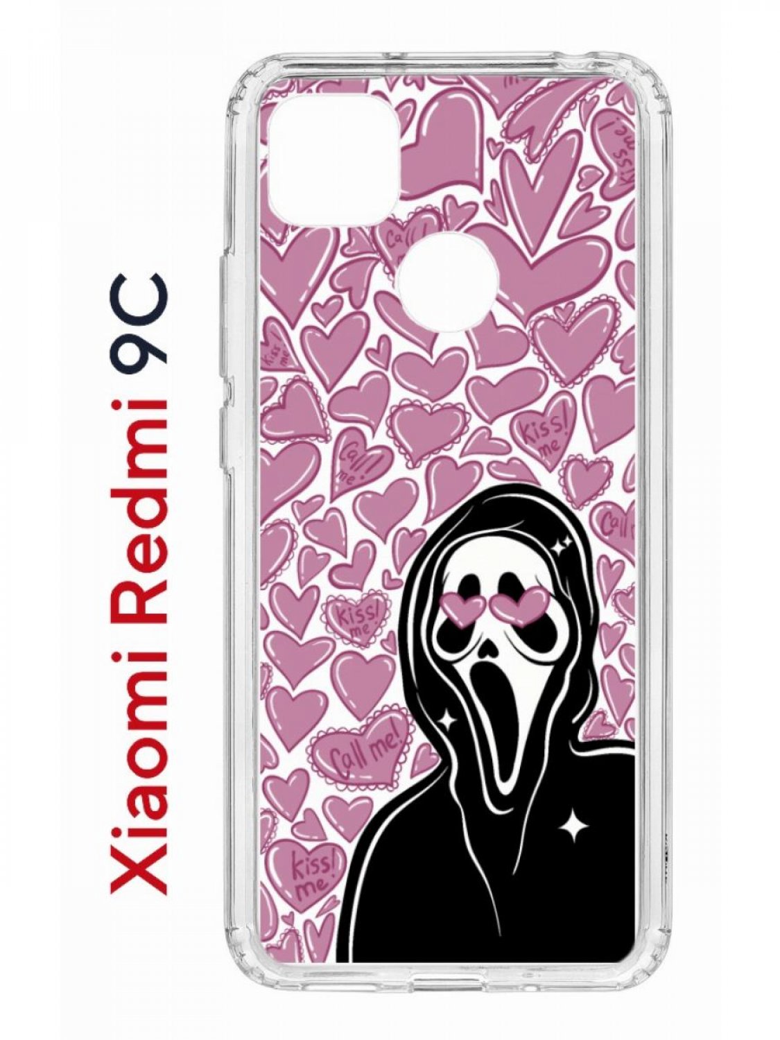 

Чехол на Redmi 9C Kruche Print Любовь и Крик,противоударный бампер с защитой камеры, Прозрачный;розовый;черный;белый, Ксиоми Редми 9с