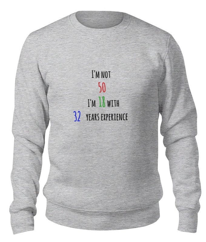 

Свитшот унисекс Printio I'm not 50 серый XS, I'm not 50