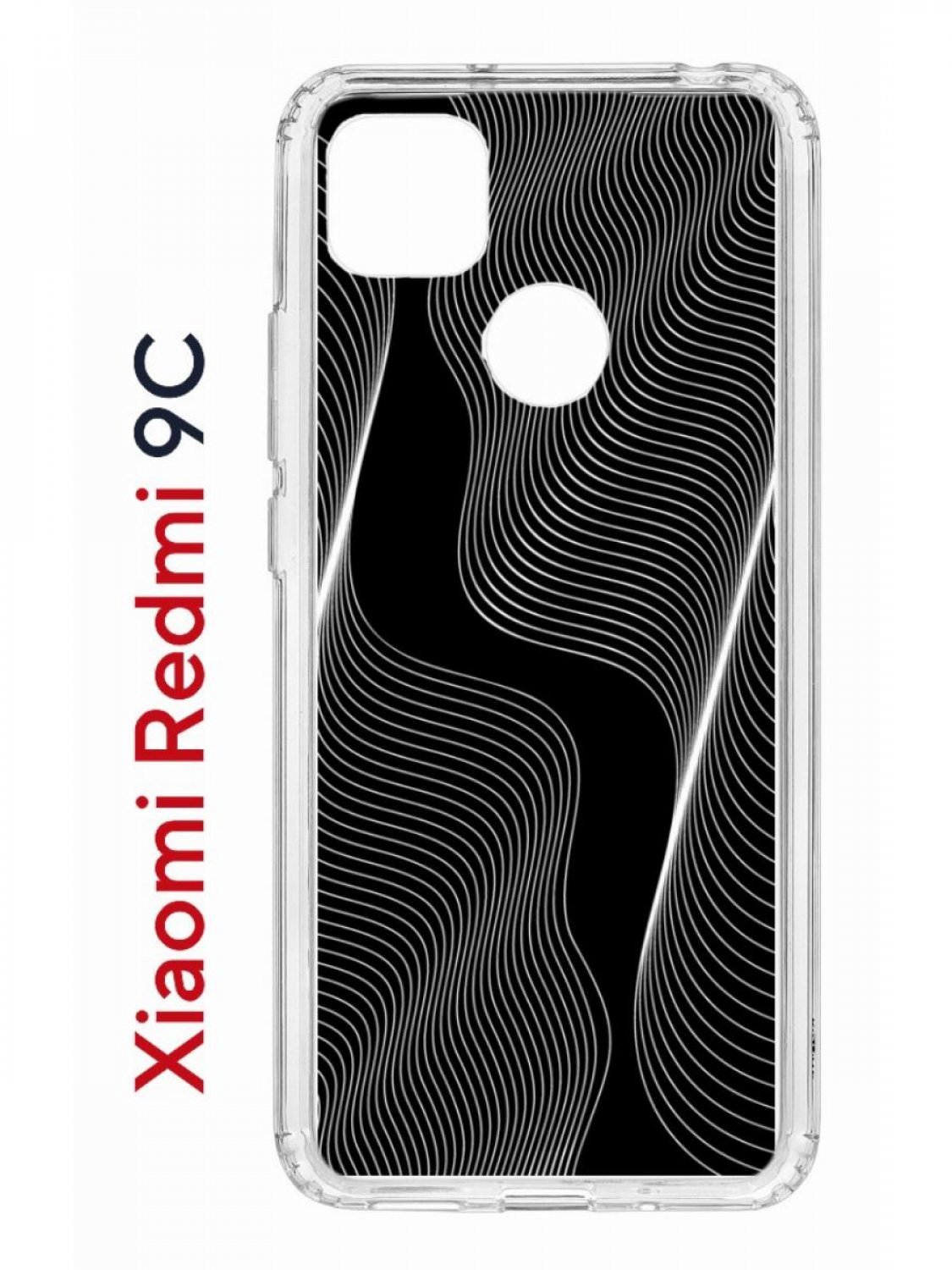 Чехол на Redmi 9C с принтом Kruche Print Line black,противоударный бампер с защитой камеры