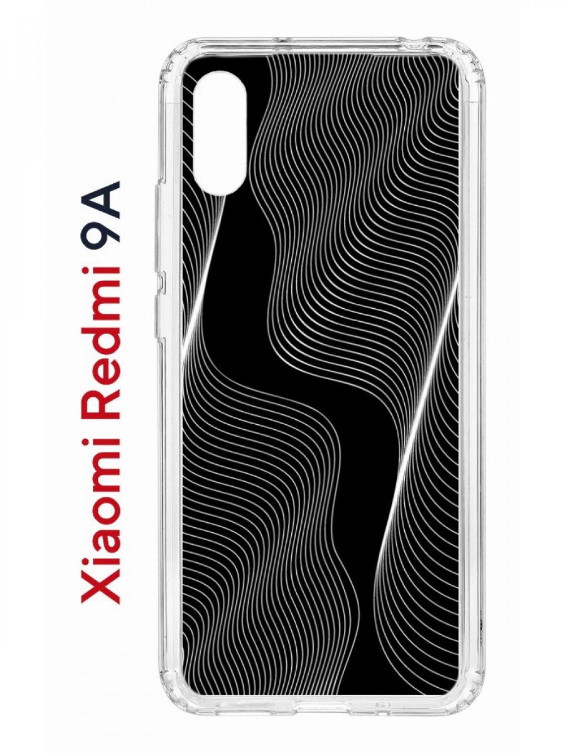 Чехол на Redmi 9A с принтом Kruche Print Line black,противоударный бампер,с защитой камеры