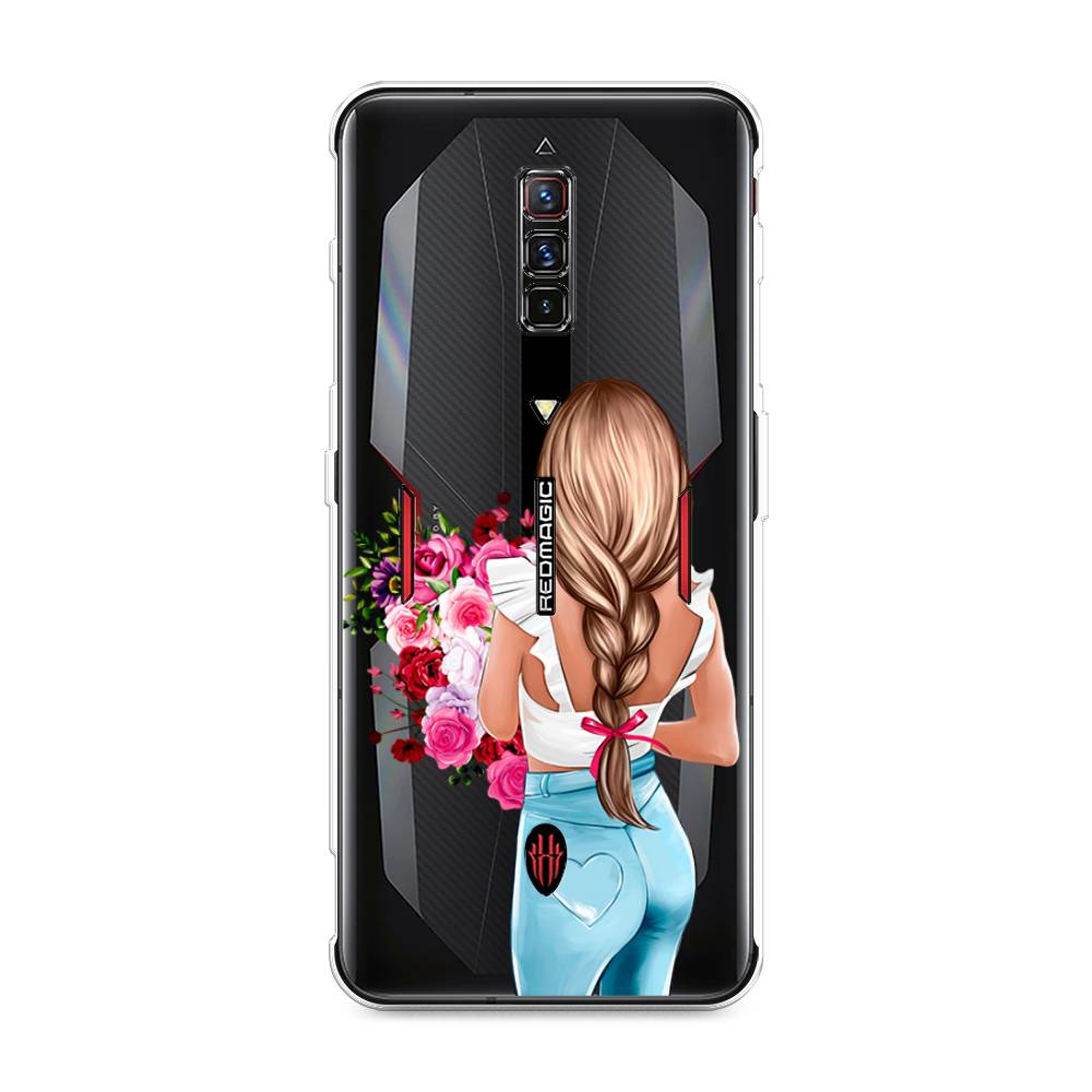 

Чехол на ZTE Nubia Red Magic 6 "Девушка с цветами", Коричневый;розовый;голубой, 135150-6