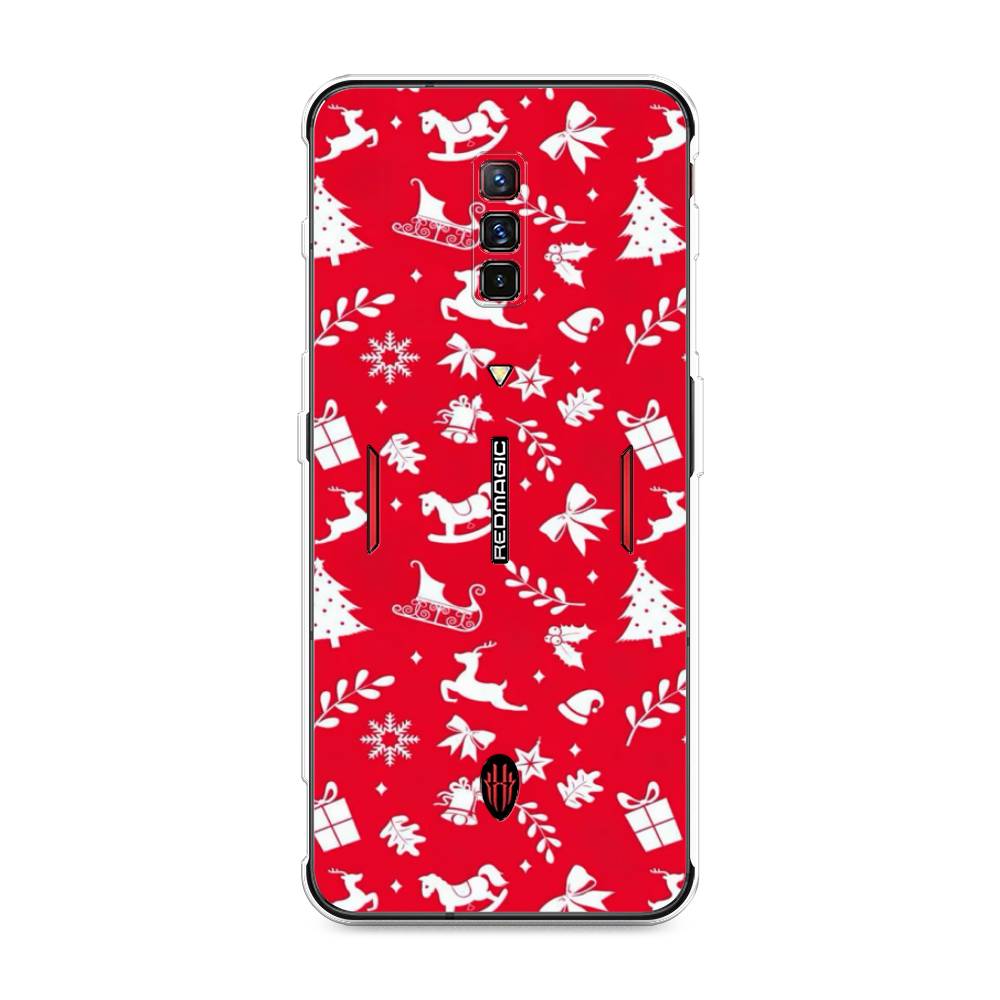 

Чехол на ZTE Nubia Red Magic 6 "Красный новогодний фон", Красный;белый, 135150-5