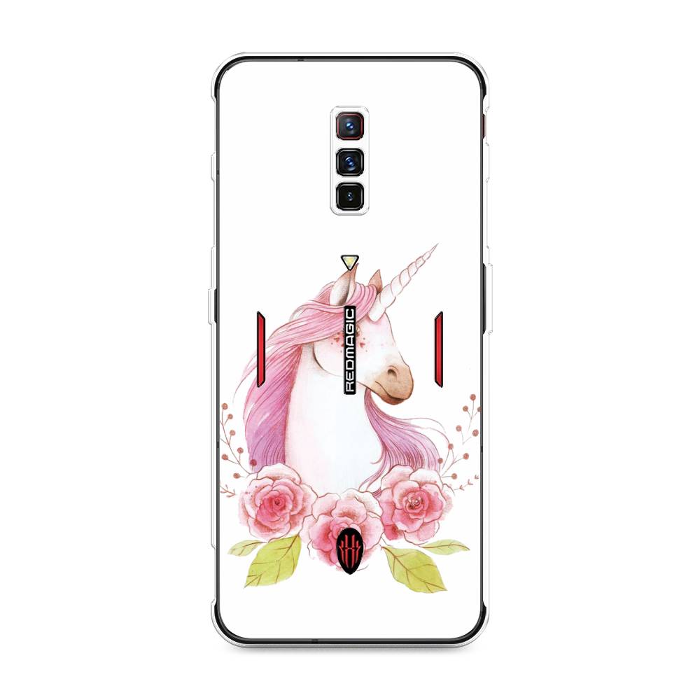 

Чехол на ZTE Nubia Red Magic 6 "Единорог цветы", Белый;розовый;серый, 135150-1