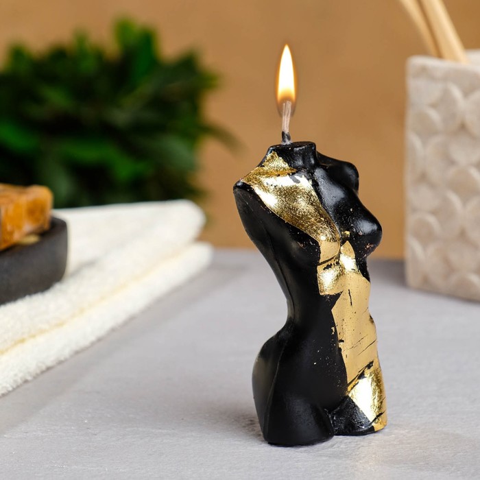 фото Фигурная свеча женское тело №1 черная с поталью 9см nobrand