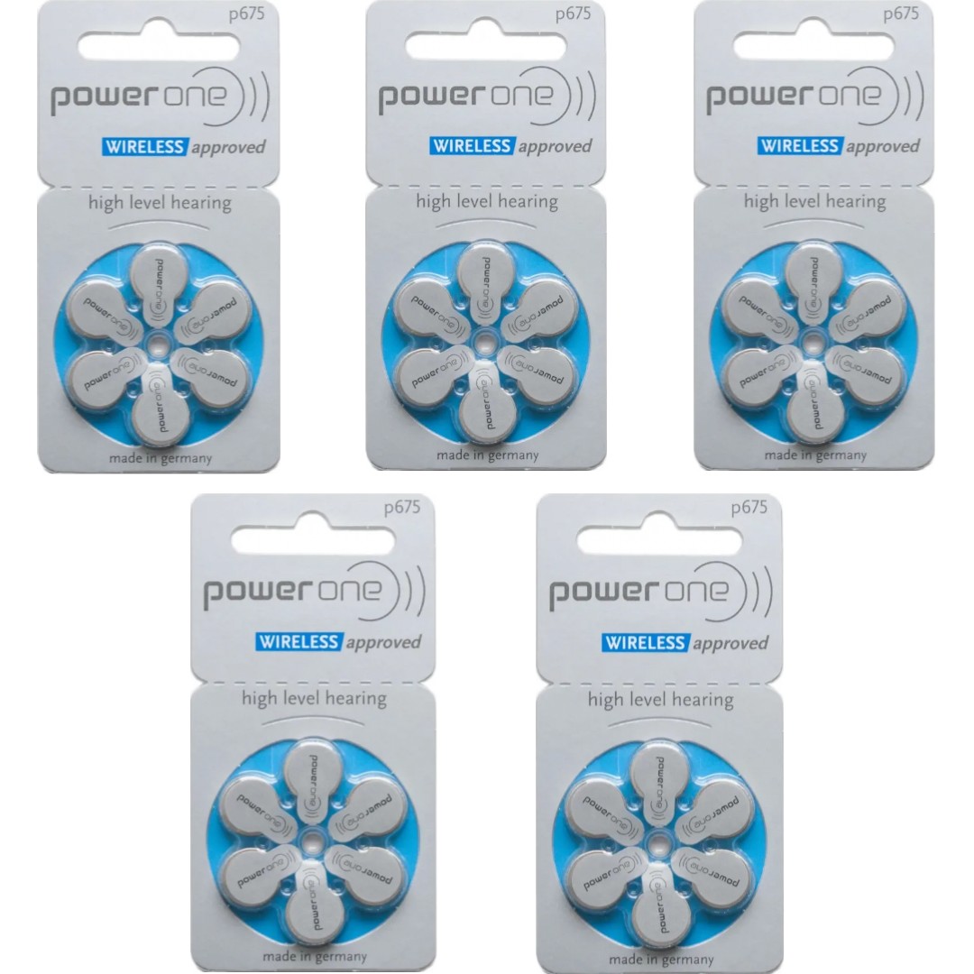 Батарейки Power One p675 для слуховых аппаратов тип 675, 5 блистеров - 30 батареек