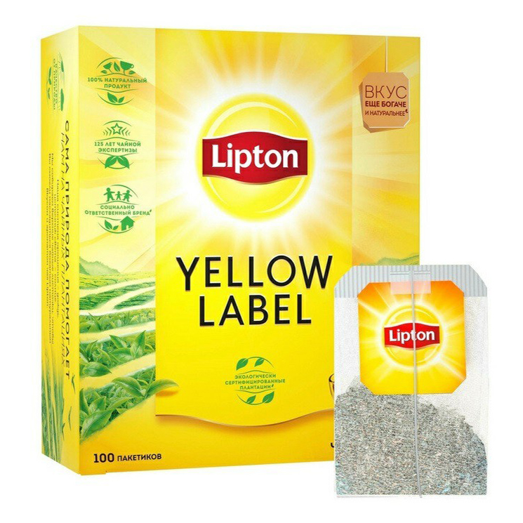 фото Чай черный lipton yellow label традиционный в пакетиках 2 г х 100 шт