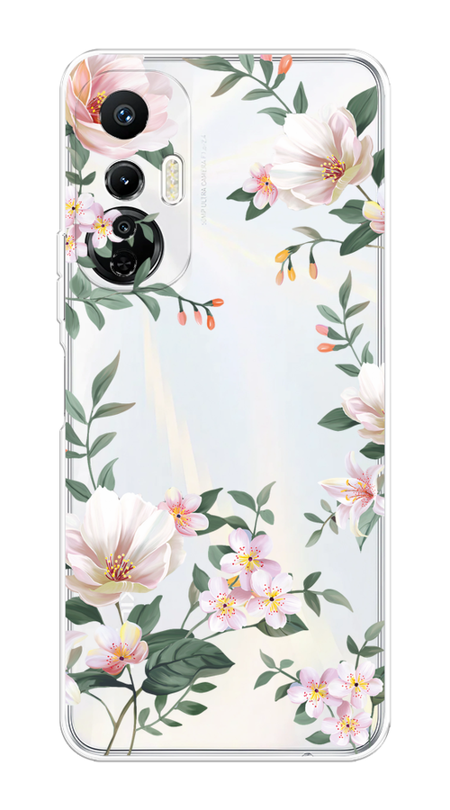 

Чехол на Infinix Hot 20S "Beautiful white flowers", Бежевый;зеленый, 3103650-1