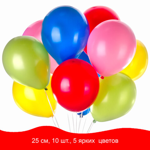 

Воздушные шары Золотая Сказка 25см 5 цветов пакет 10шт 25 уп, Разноцветный