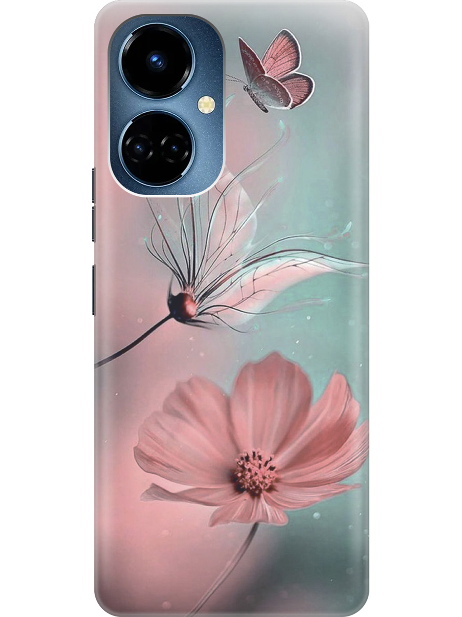 

Силиконовый чехол на Tecno Camon 19 / 19 Pro с рисунком "Бабочка и цветы", Голубой;розовый;серый, 20011877