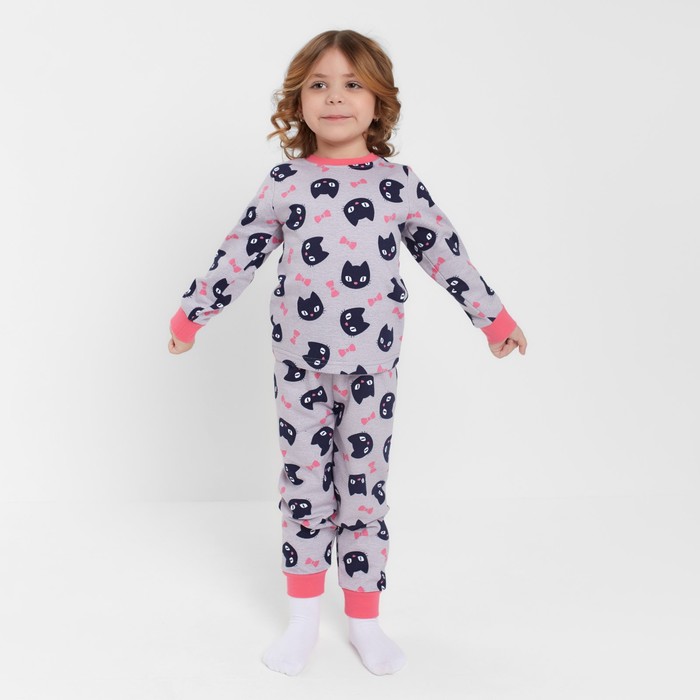 

BONITO Пижама для девочки НАЧЁС, цвет серый меланж/кот, рост 98 см