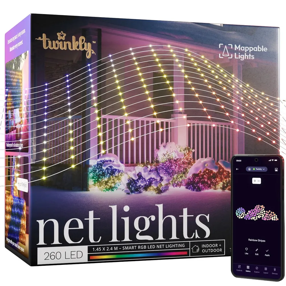 Гирлянда сетка Twinkly 240 RGB, 1,45 x 2,4 м, белый, TWN240RGB-TEU