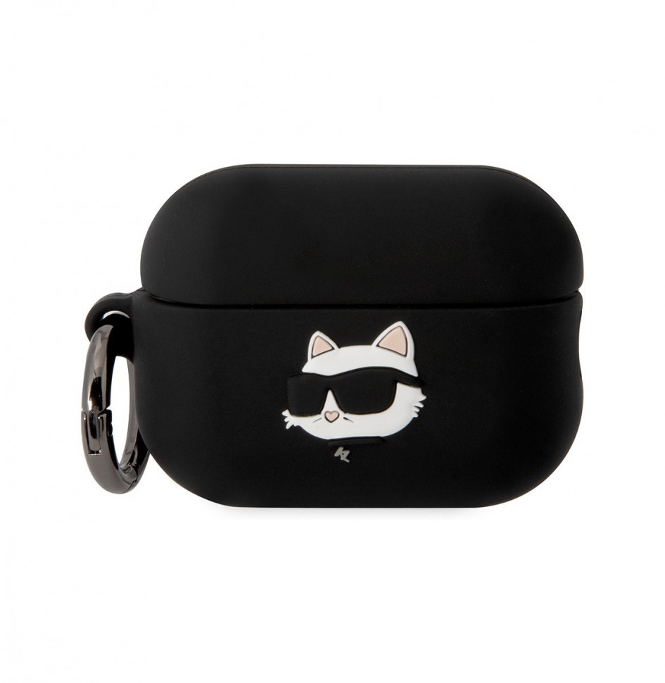 Чехол с карабином Karl Lagerfeld Silicone case NFT 3D Choupette для AirPods Pro 2, Черный