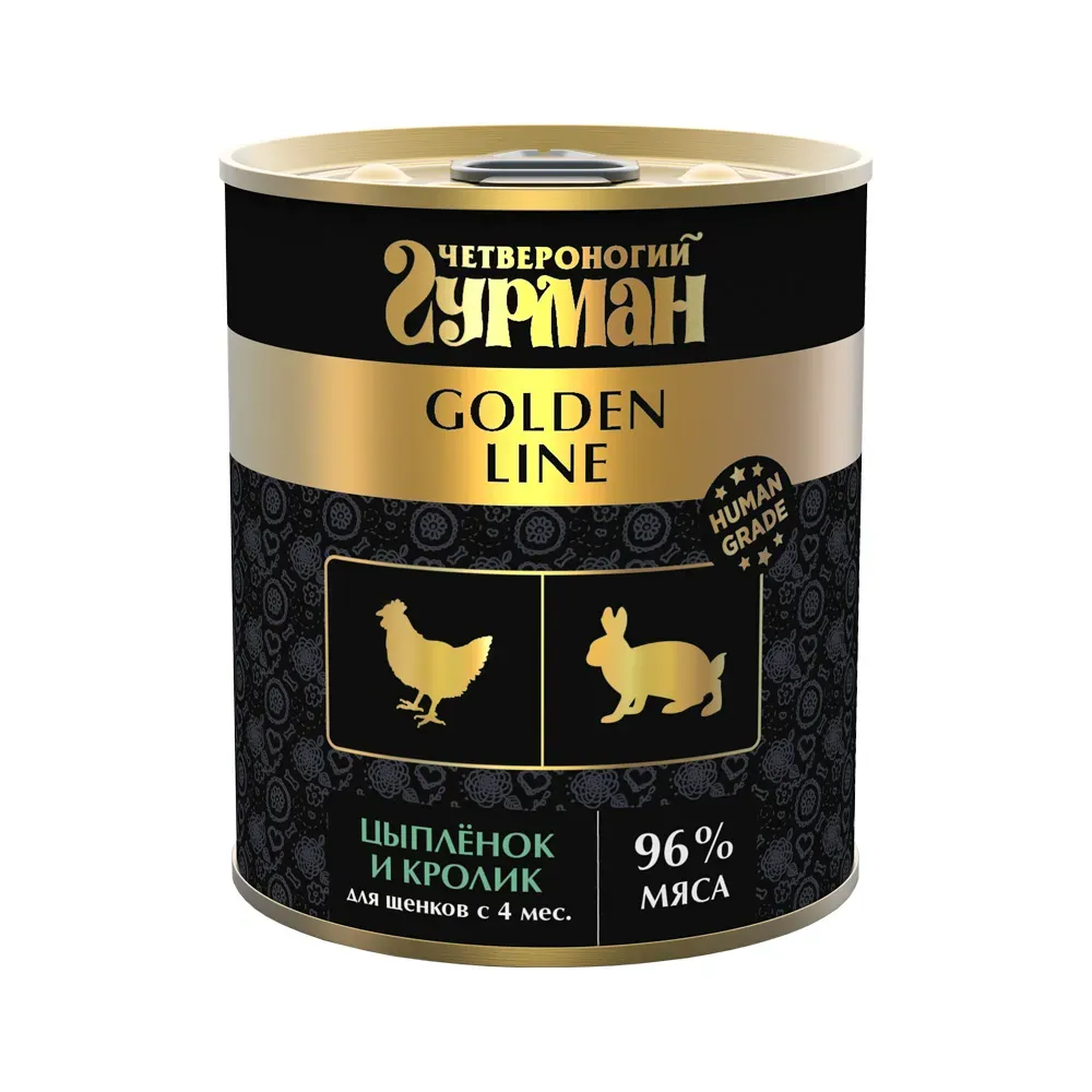 

Влажный корм Четвероногий Гурман Golden Line цыпленок-кролик для щенков 340 г