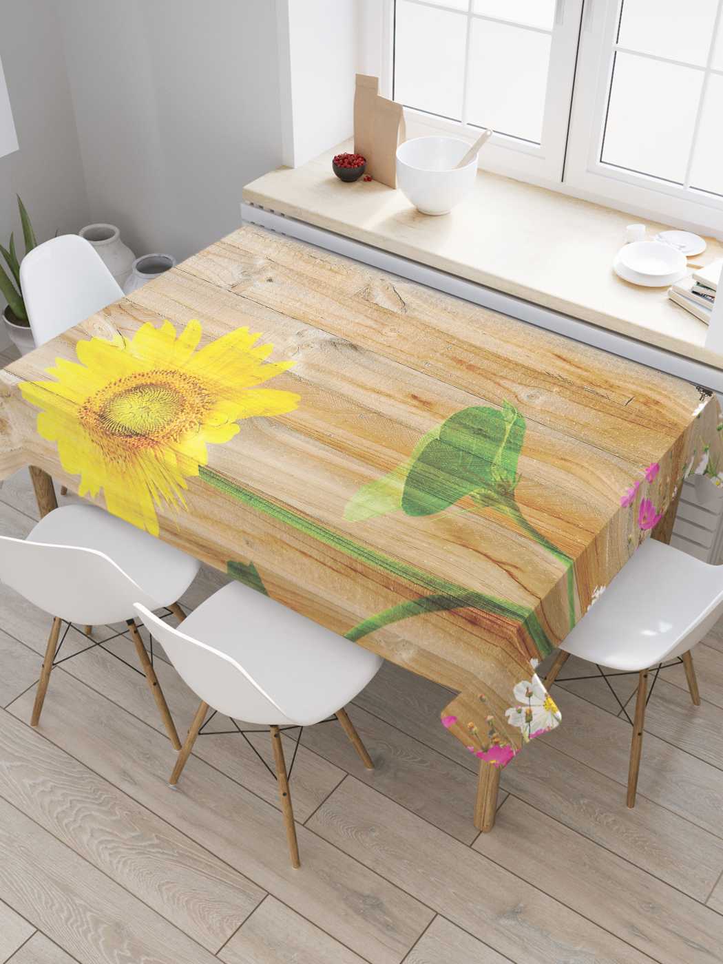 

Скатерть прямоугольная JoyArty "Подсолнух на заборе" из оксфорда, 180x145 см, Коричневый, Подсолнух на заборе