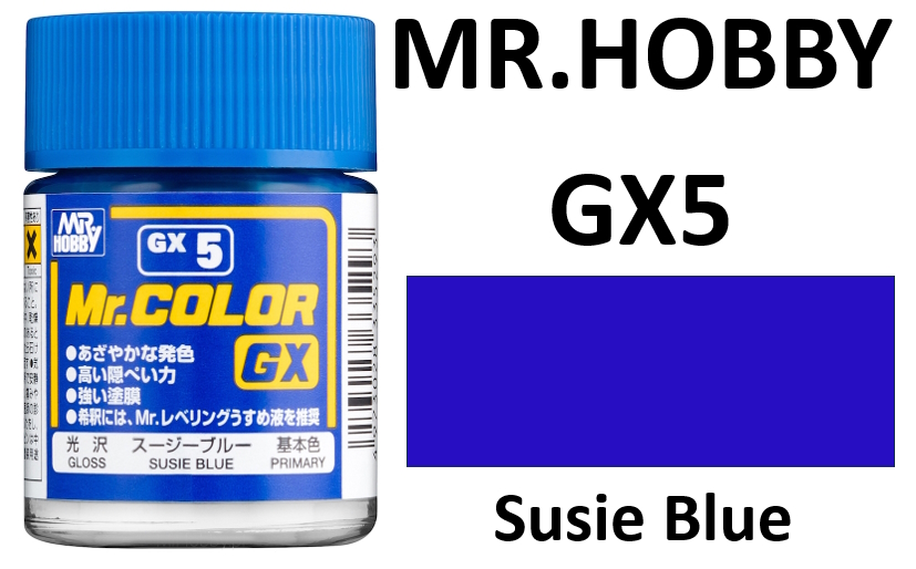 

Краска Mr.Hobby GX5 целлюлозная на растворителе, Susie Blue глянцевая, 18 мл, Синий