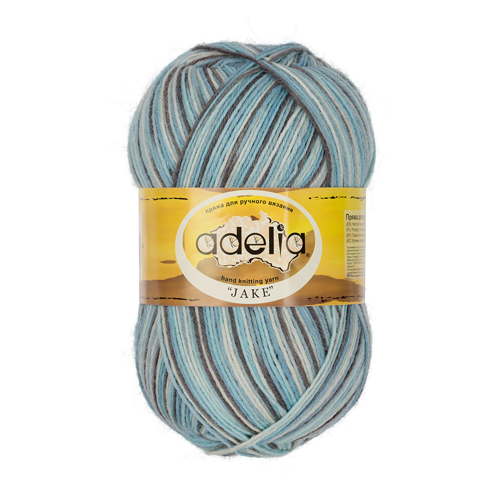 

Пряжа Adelia Jake №25 бл.голубой-голубой-св.серый - 5 мотков по 100 г, "JAKE"