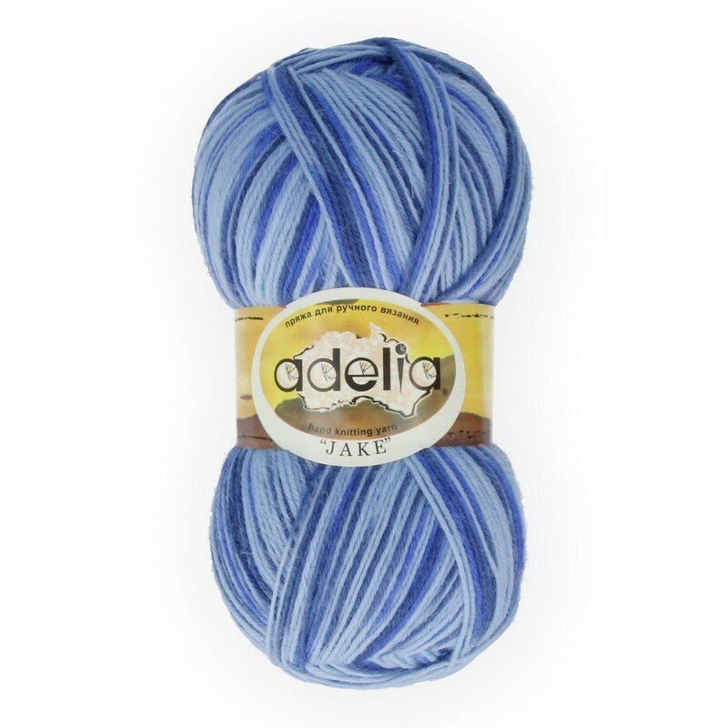 

Пряжа Adelia Jake 75% шерсть, 25% нейлон №14 голубой/синий - 5 мотков по 100 г, JAKE