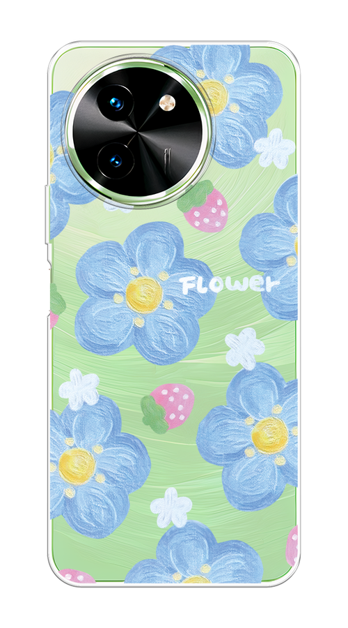 

Чехол на Vivo T3x/Y38 5G "Цветы и клубники", Прозрачный;голубой;белый, 2610650-1