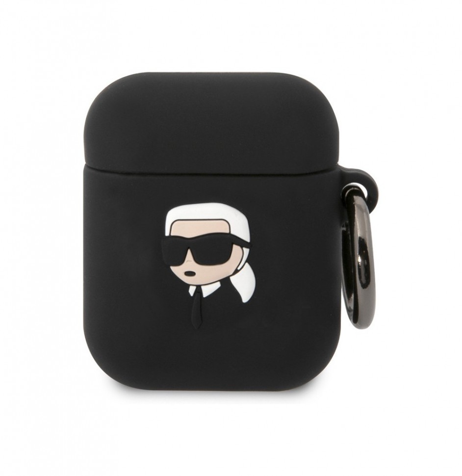 Чехол с карабином Karl Lagerfeld Silicone case NFT 3D Karl для AirPods 1/2, Черный