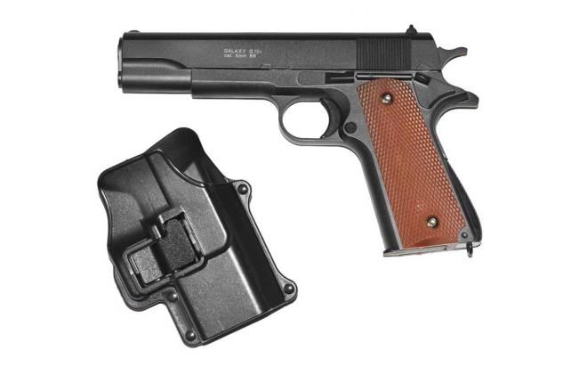 Страйкбольный пружинный пистолет Galaxy (кал. 6 мм) G.13+ (Кольт 1911 черный) с кобурой