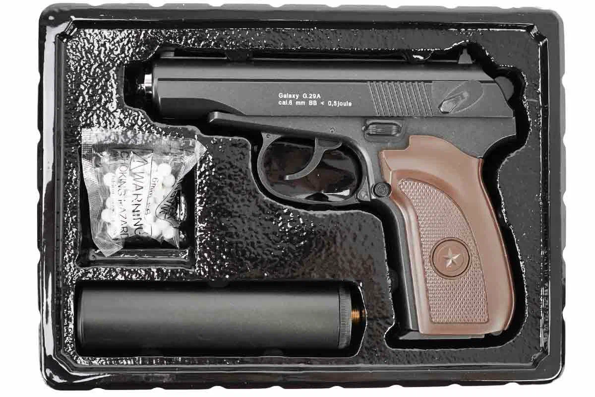 Страйкбольный пружинный пистолет Galaxy  Китай (кал. 6 мм) G.29-A (ПM с глушителем)
