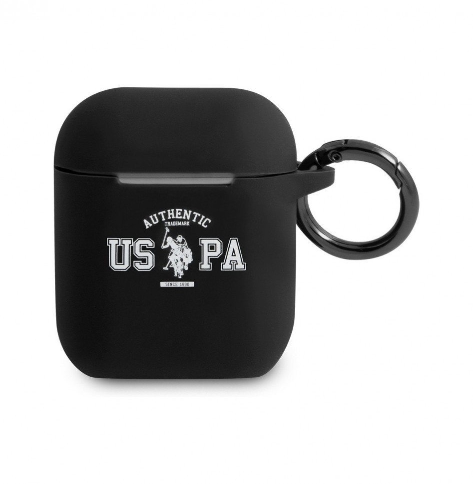 Чехол U.S. Polo Assn. Silicone для AirPods 1/2 с карабином Черный