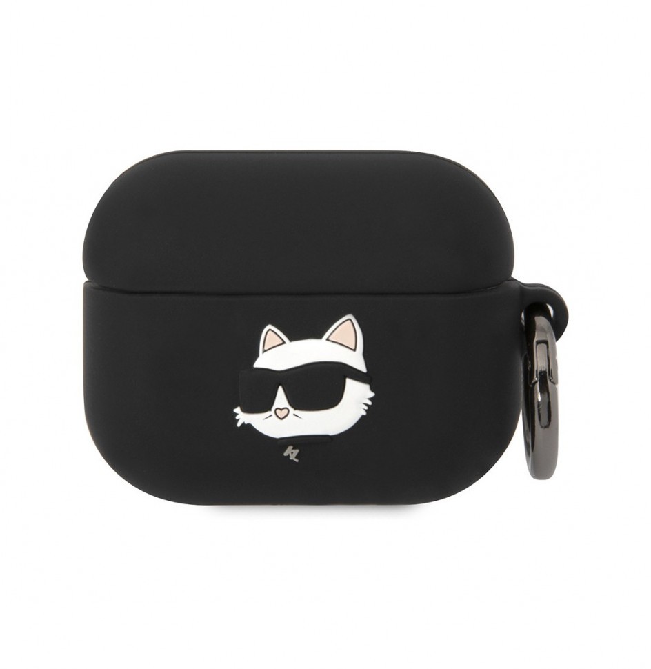 Чехол с карабином Karl Lagerfeld Silicone case NFT 3D Choupette для AirPods Pro, Черный