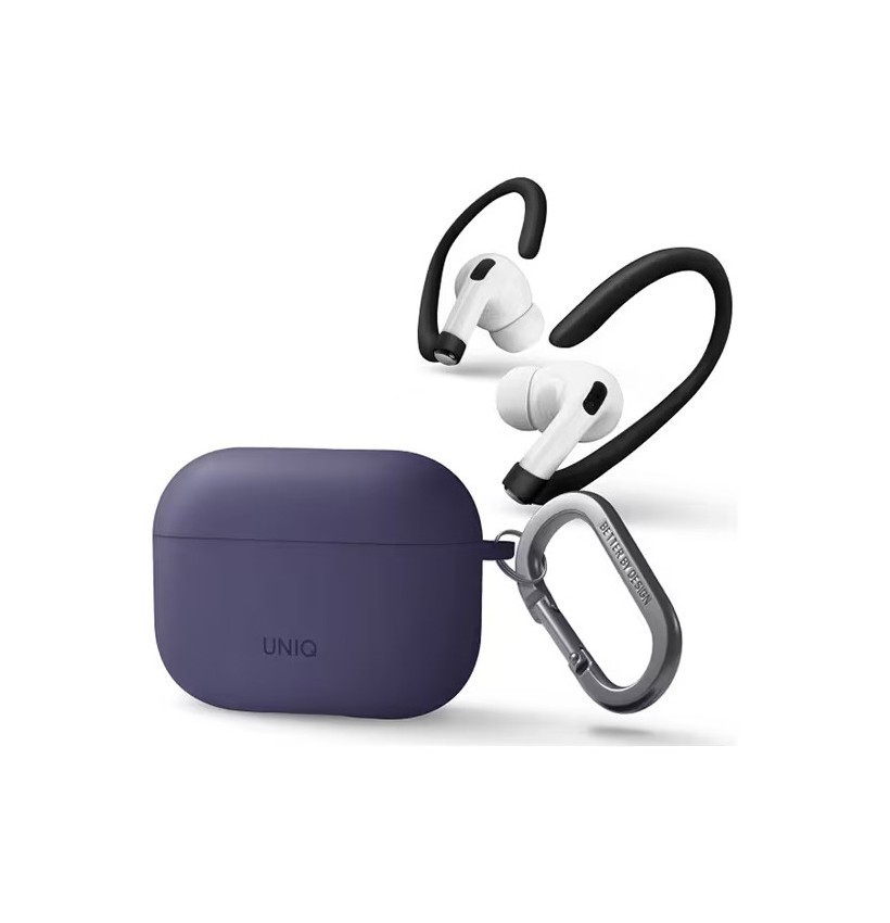 Чехол Uniq NEXO Liquid silicone + Sports ear hooks для AirPods Pro 2, Фиолетовый