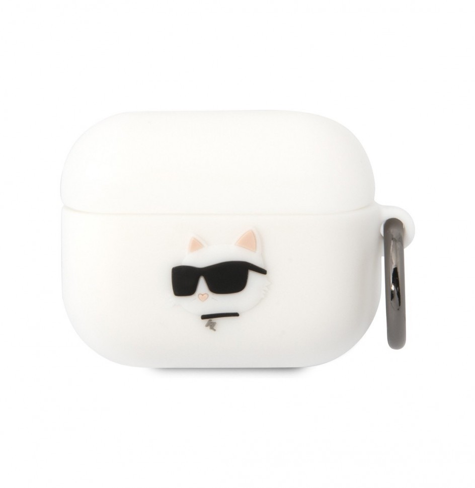 Чехол с карабином Karl Lagerfeld Silicone case NFT 3D Choupette для AirPods Pro, Белый