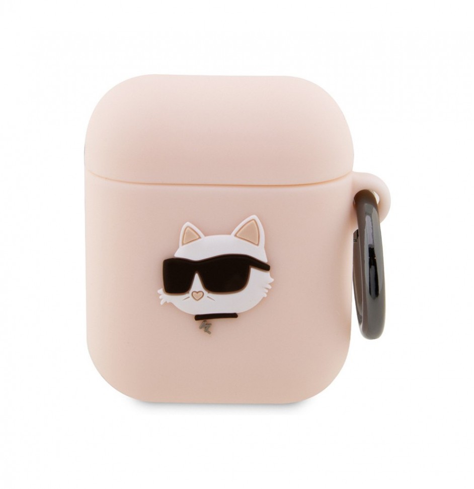 Чехол с карабином Karl Lagerfeld Silicone case NFT 3D Choupette для AirPods 1/2, Розовый