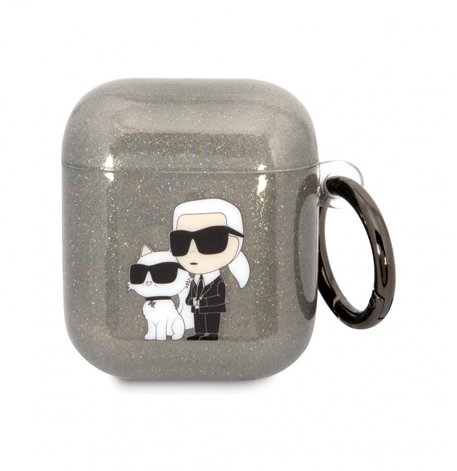 Чехол Karl Lagerfeld TPU Glitters NFT Karl & Choupette для AirPods 1/2, Черный