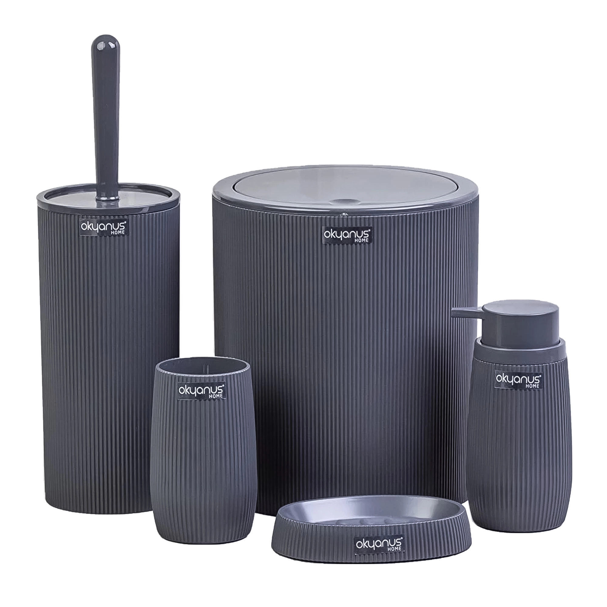 Набор аксессуаров для ванной комнаты AG concept серо-синий с каймой под дерево 5 предметов