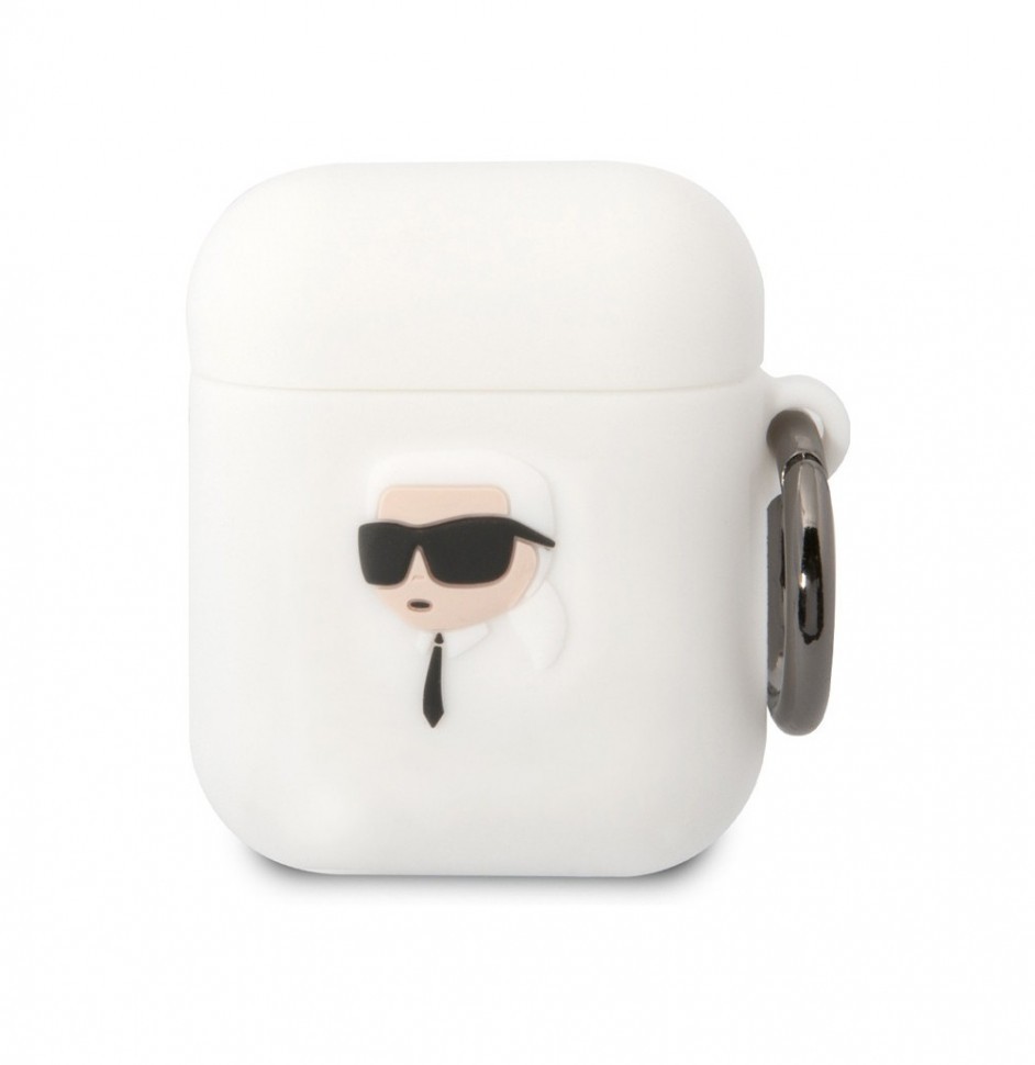 Чехол с карабином Karl Lagerfeld Silicone case NFT 3D Karl для AirPods 1/2, Белый