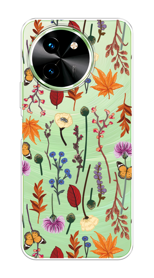 

Чехол на Vivo T3x/Y38 5G "Orange Purple flowers", Оранжевый;красный;розовый;желтый;прозрачный, 2610650-1