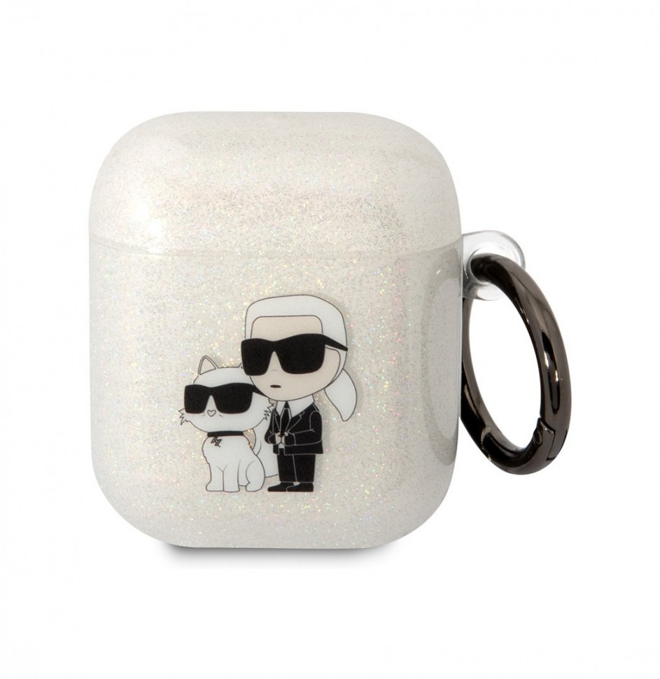 Чехол Karl Lagerfeld TPU Glitters NFT Karl & Choupette для AirPods 1/2, Прозрачный