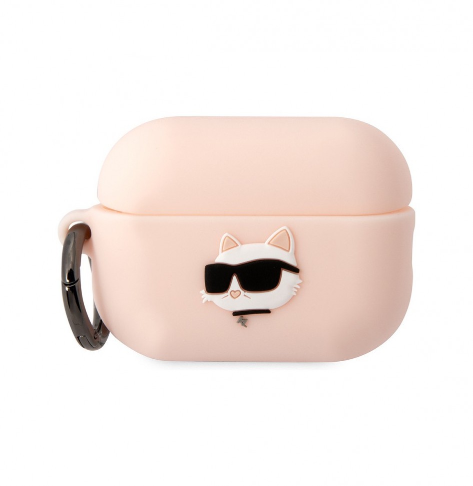 Чехол с карабином Karl Lagerfeld Silicone case NFT 3D Choupette для AirPods Pro 2, Розовый