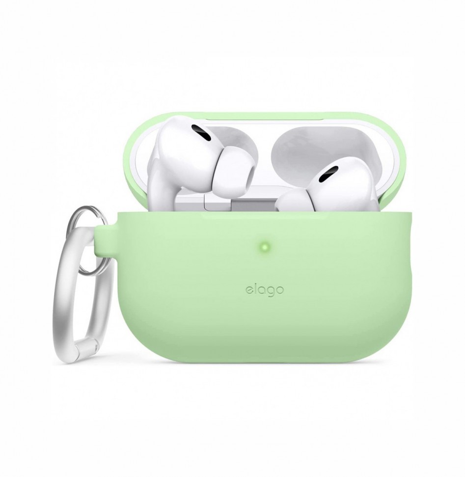 фото Чехол с карабином elago silicone hang case для airpods pro 2, пастельный зеленый