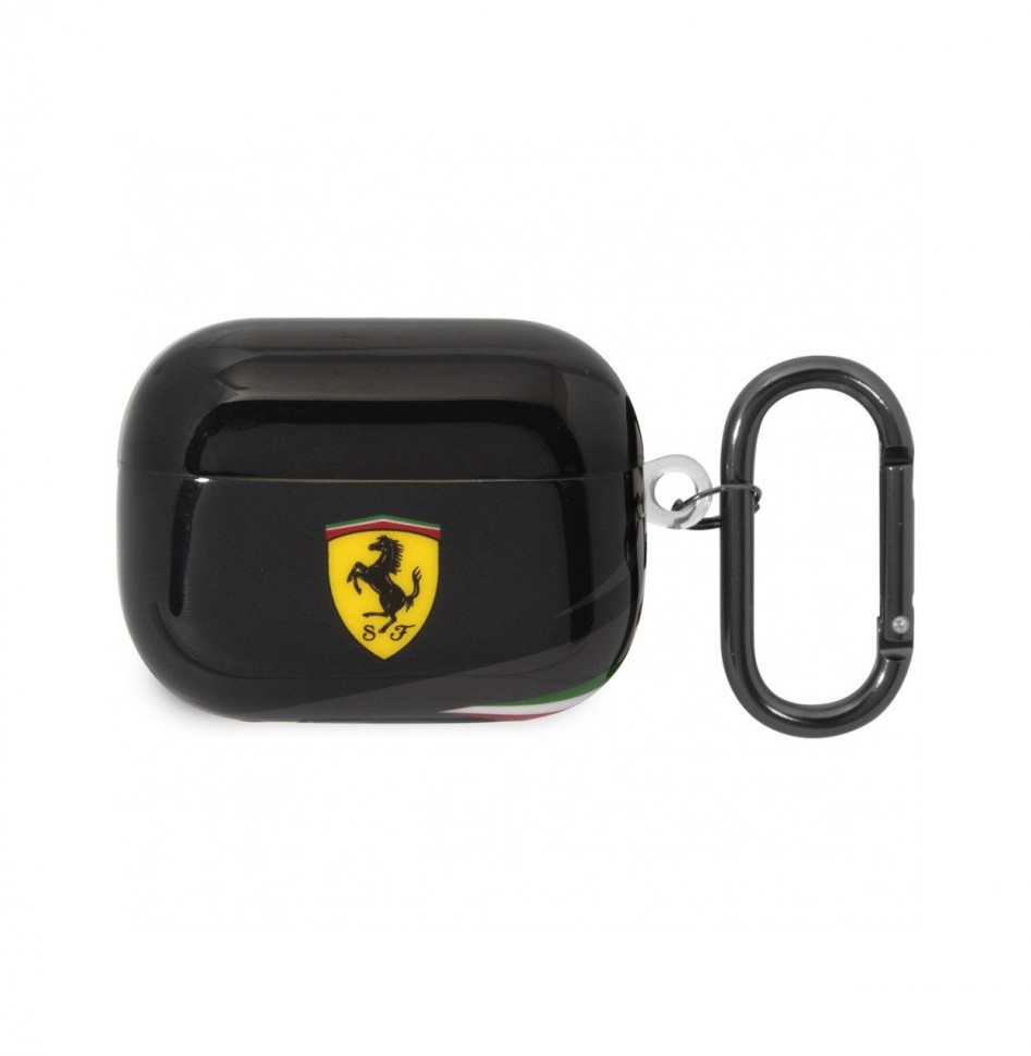 

Чехол Ferrari для AirPods Pro силиконовый с карабином, Черный, TPU Italian flag with carabiner