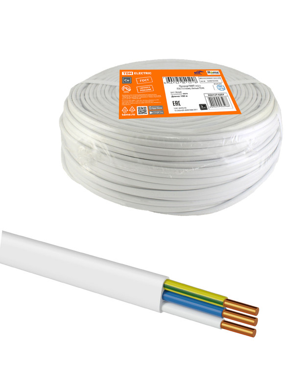 Провод ПВВП 3х2,5 ГОСТ (100м), белый TDM SQ0127-0257 шнур для вязания 100% полиэфир 3мм 100м 200±20гр 01 белый