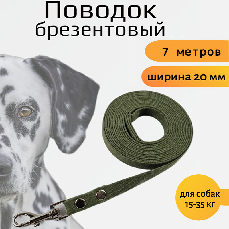 

Поводок для собак Хвостатыч с карабином, брезент, зеленый, 7 м х 20 мм