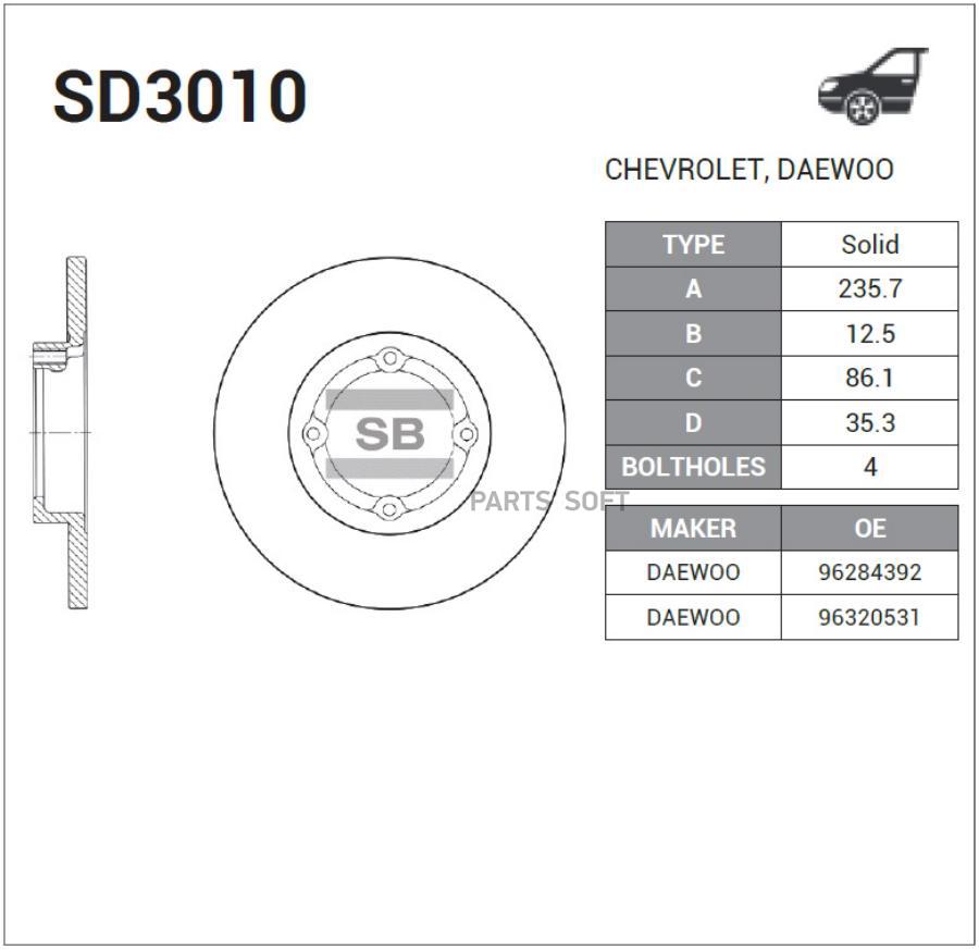 

Диск тормозной Sangsin SD3010