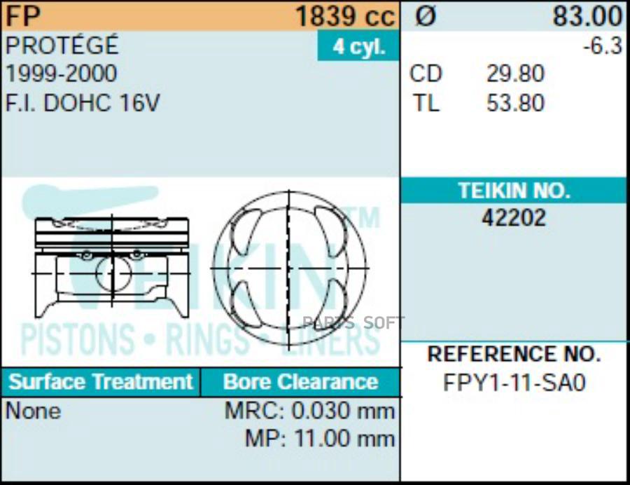 

Поршни TEIKIN Mazda 323; 626; Capella; Familia; Mpv; Mx-6; Premacy Fp 1,8 01-