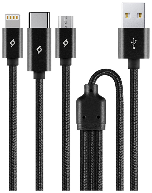 

Кабель Ttec USB-A-Micro USB Type-C Lightning 100см Alumi Trio Быстрая зарядка Черный, USB-A-Micro USB Type-C Lightning 100см Alumi Trio Быстрая зарядка Черный Оплетка 2DK39S