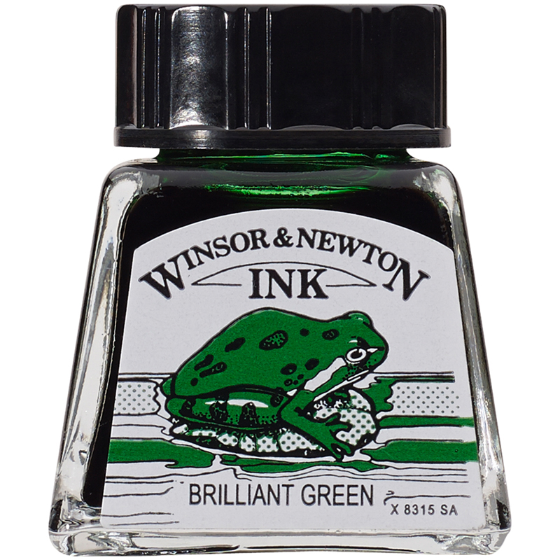 Тушь Winsor&Newton для рисования, бриллиант зеленый, стекл. флакон 14мл (1005046), 6шт.