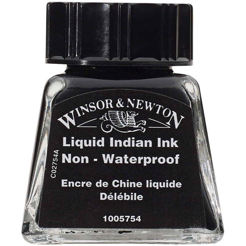 Тушь Winsor&Newton для рисования черный водорастворимая стекл флакон 14мл (1005754) 6шт