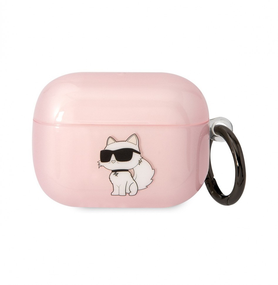 Чехол с карабином Karl Lagerfeld TPU NFT Choupette для AirPods Pro, Розовый