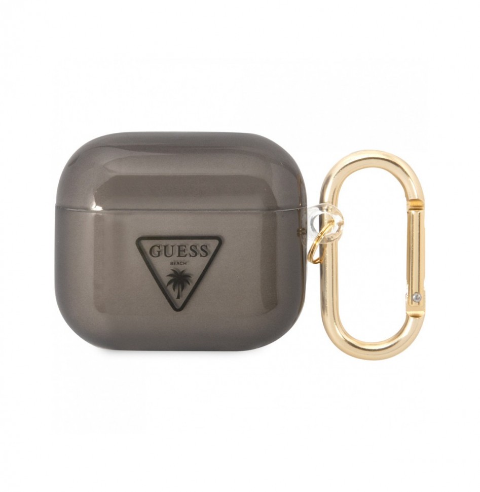 Чехол с карабином Guess TPU Translucent Palm Tree для AirPods 3, Черный