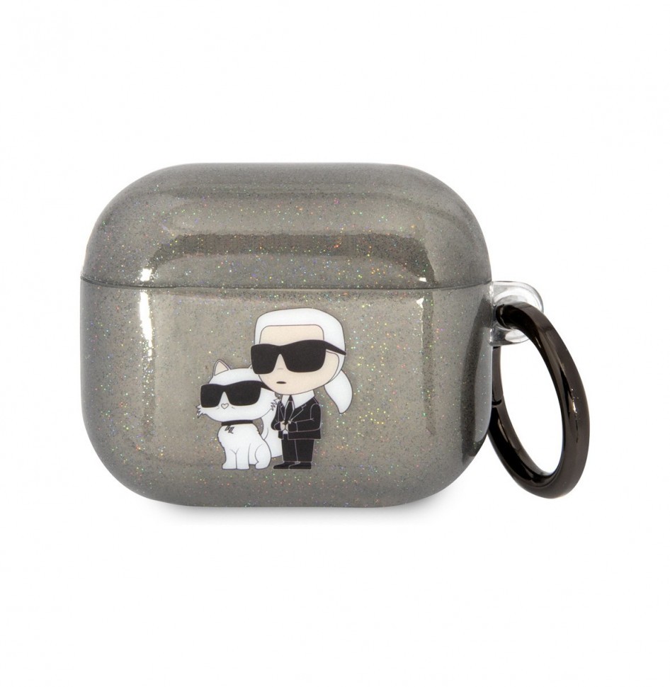 Чехол Karl Lagerfeld TPU Glitters NFT Karl & Choupette для AirPods 3, Черный