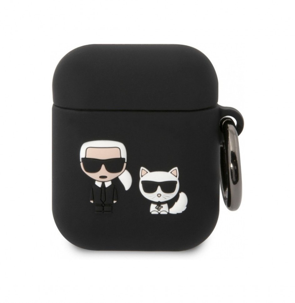 Чехол Karl Lagerfeld Silicone case with ring Karl & Choupette для AirPods 1/2, Черный