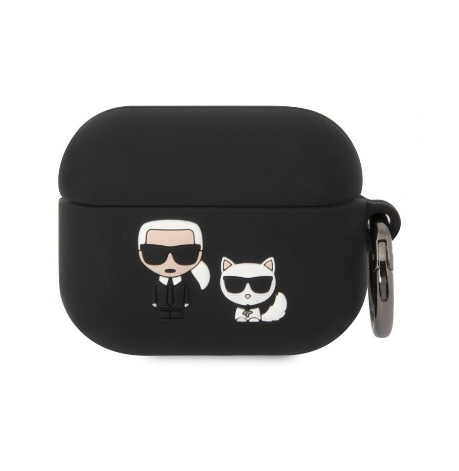 Чехол Karl Lagerfeld Silicone case with ring Karl & Choupette для AirPods Pro, Черный